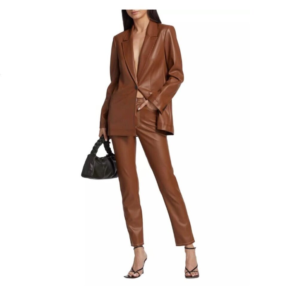 STAUD Elliot Faux Leather Mocha Brown Minimalist Straight Leg Pants Size 4